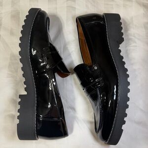 Franco Sarto Cassandra Black Patent Leather Womens Shoes 11M Penny Loafer